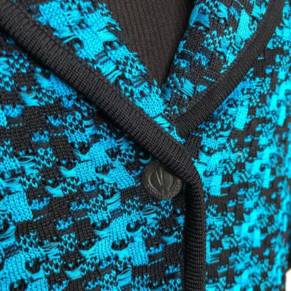 Ming Wang turquoise blue black cape sleeve knit jacket size Large